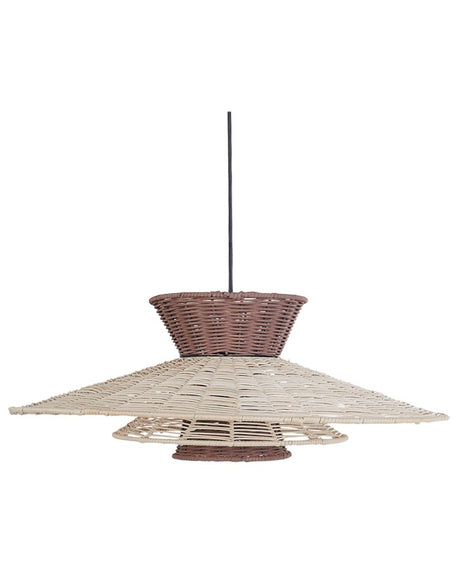 Hanging Pendant Lamp Brown and Beige Rattan Boho Style Lighting Beliani