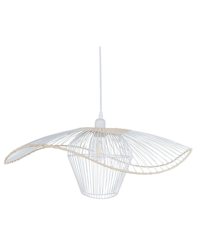 Pentant Lamp White Metal and Rattan Shade Lighting Hanging Light Beliani