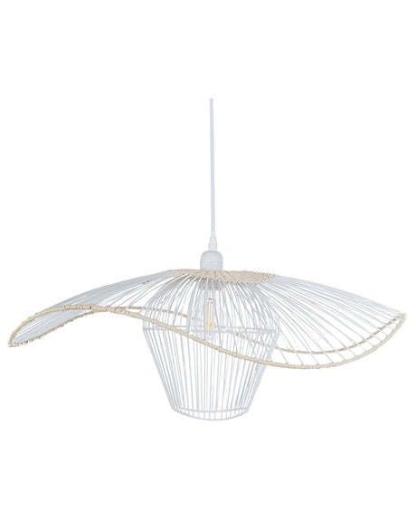 Pentant Lamp White Metal and Rattan Shade Lighting Hanging Light Beliani