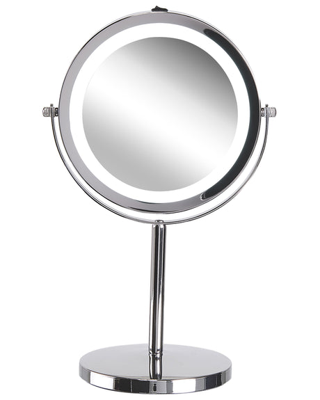 Lighted Table Mirror Silver Metal  20 cm Double Sided Magnifying LED Lights Beliani