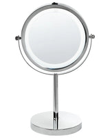 Lighted Table Mirror Silver Metal  20 cm Double Sided Magnifying LED Lights Beliani