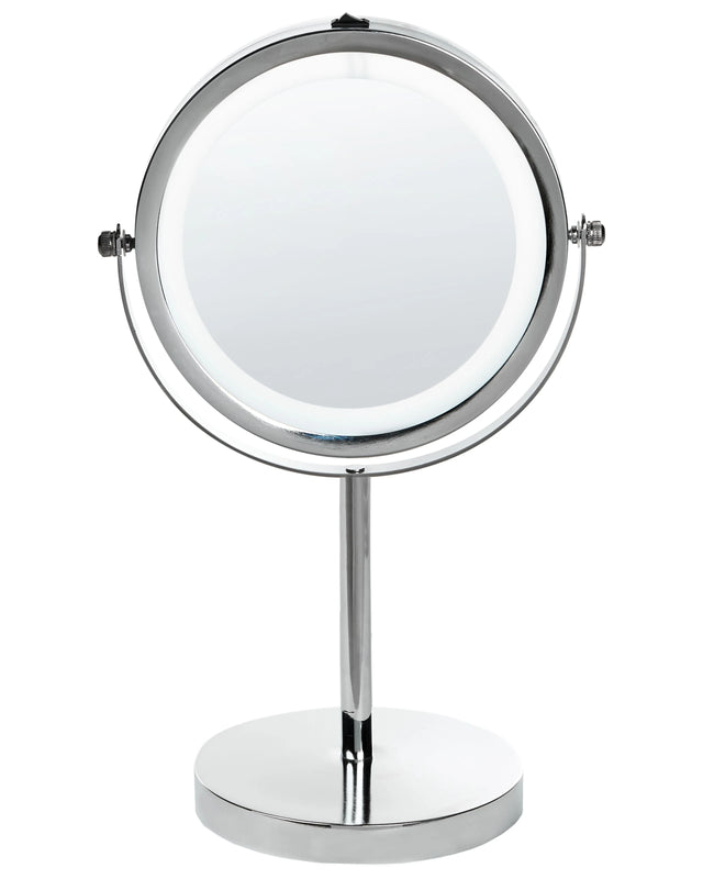 Lighted Table Mirror Silver Metal  20 cm Double Sided Magnifying LED Lights Beliani