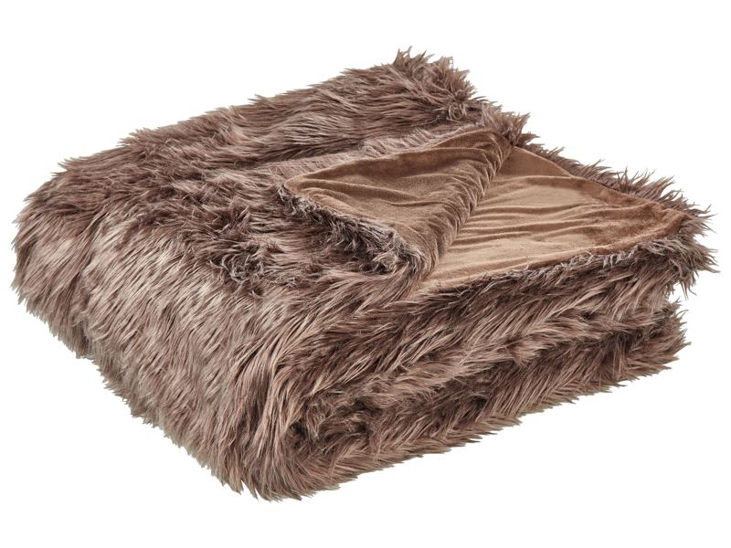 Bedspread Brown Soft Fabric 200 x 220 cm Faux Fur Blanket Beliani