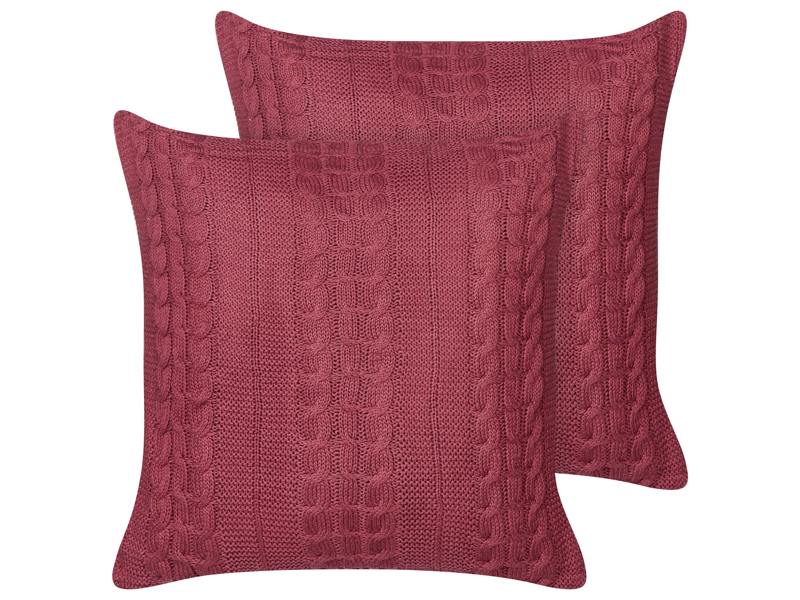 Set of 2 Scatter Cushions Burgundy Cotton 45 x 45 cm Throw Pillows Cotton Braided Pattern Cover Beliani