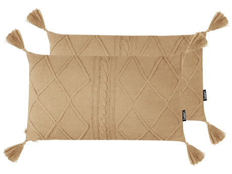 Set of 2 Scatter Cushions Beige Cotton 30 x 50 cm Throw Pillows Cotton Braided Pattern Cover Beliani
