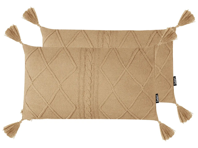 Set of 2 Scatter Cushions Beige Cotton 30 x 50 cm Throw Pillows Cotton Braided Pattern Cover Beliani