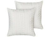 Set of 2 Scatter Cushions White Cotton 45 x 45 cm Throw Pillows Cotton Braided Pattern Cover Beliani