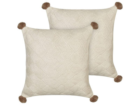 Set of 2 Scatter Cushions Beige Cotton 45 x 45 cm Throw Pillows Cotton Braided Pattern Cover Beliani