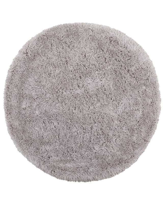 Shaggy Area Rug High-Pile Carpet Solid Grey Polyester Round 140 cm Beliani