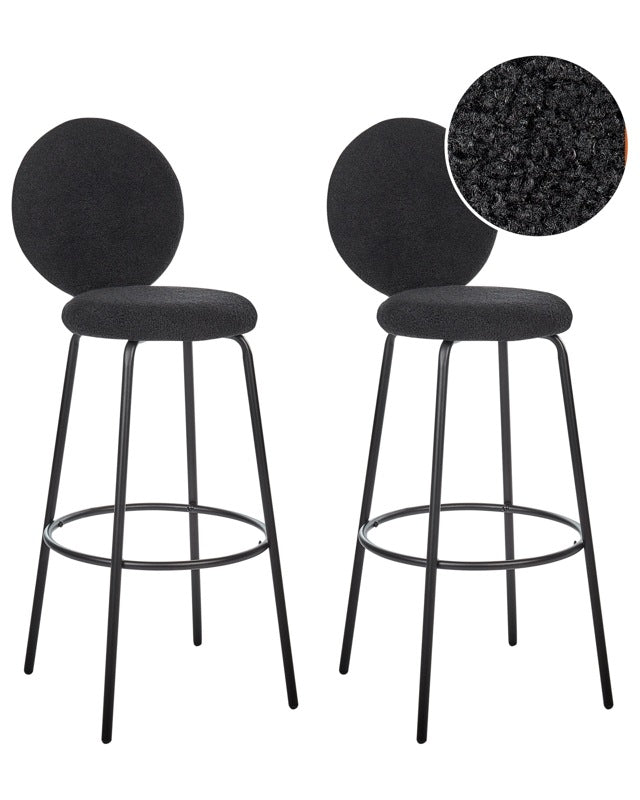 Set of 2 Bar Stools Black Boucle Steel Legs Modern Design Dining Room Seating Beliani