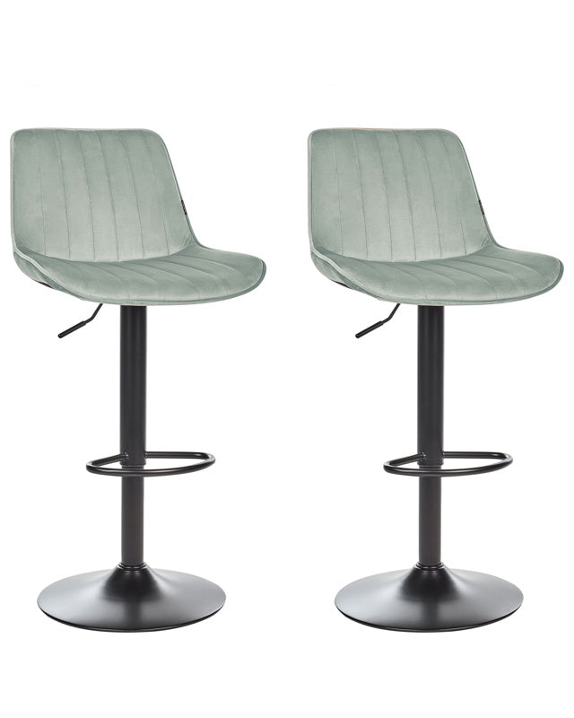 Set of 2 Bar Stools Mint Green Velvet Height Adjustable with Swivel and Footrest Beliani