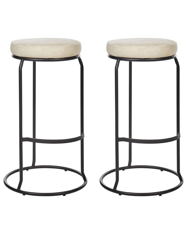 Set of 2 Bar Stools Light Beige Faux Leather Kitchen Island Counter Chair Beliani