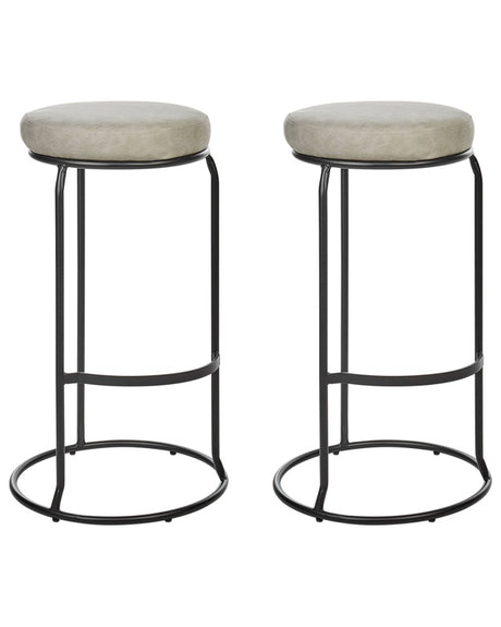 Set of 2 Bar Stools Grey Faux Leather Kitchen Island Counter Chair Beliani