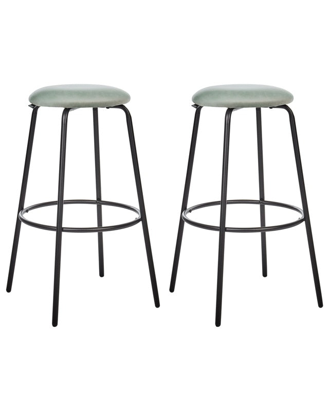 Set of 2 Bar Stools Mint Green Velvet with Footrest Kitchen Island Chair Beliani