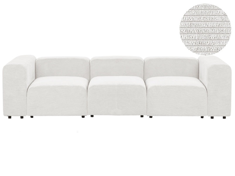 3 Seater Modular Sofa White Corduroy Sectional Couch Sofa with Black Legs Modern Living Room Beliani