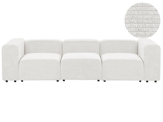 3 Seater Modular Sofa White Corduroy Sectional Couch Sofa with Black Legs Modern Living Room Beliani