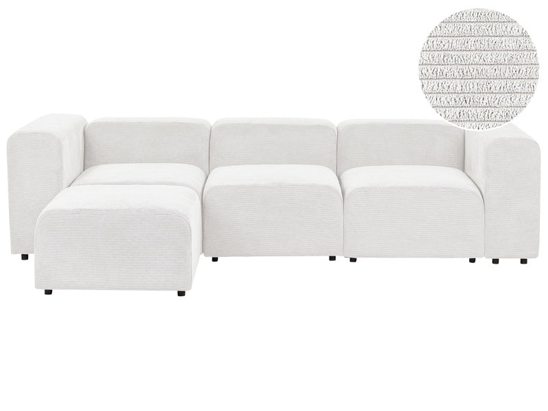 3 Seater Modular Sofa with Ottoman White Corduroy Sectional Couch Sofa with Black Legs Modern Living Room Beliani