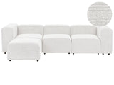 3 Seater Modular Sofa with Ottoman White Corduroy Sectional Couch Sofa with Black Legs Modern Living Room Beliani