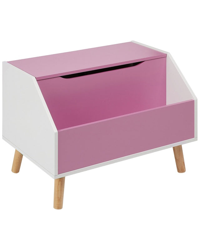 Storage Cabinet Box Pink MDF Rubberwood Legs with Lid Shelf for Kids Room Modern Style Beliani