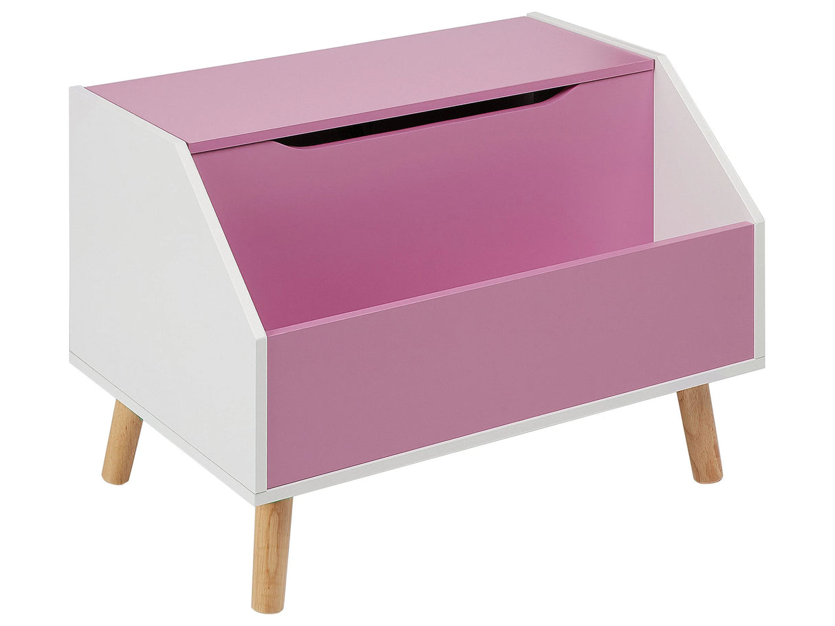 Storage Cabinet Box Pink MDF Rubberwood Legs with Lid Shelf for Kids Room Modern Style Beliani