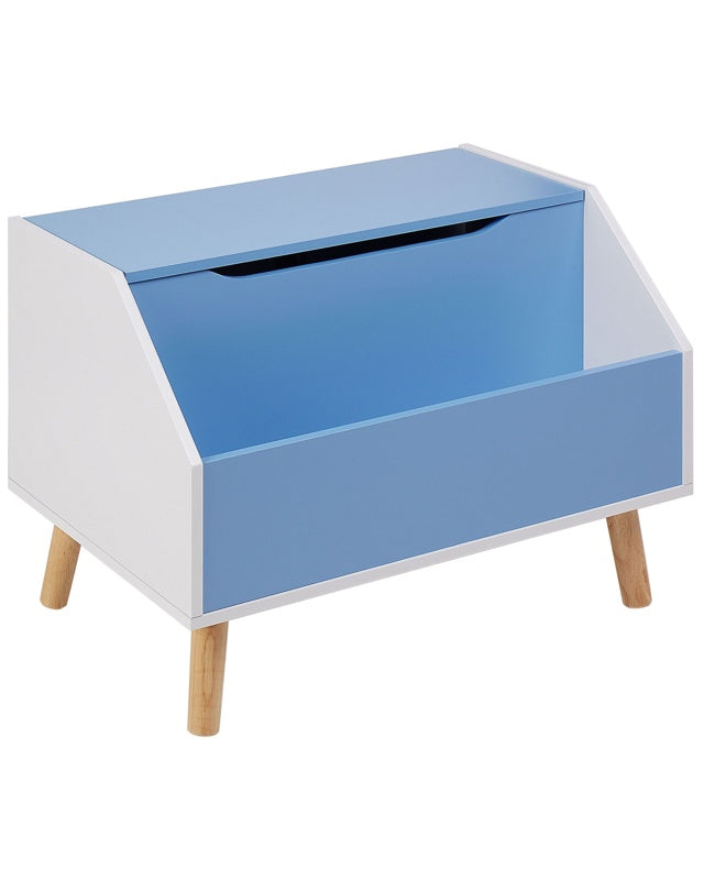 Storage Cabinet Box Blue MDF Rubberwood Legs with Lid Shelf for Kids Room Modern Style Beliani