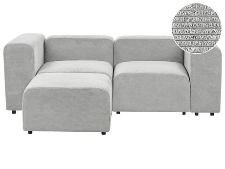 2 Seater Modular Sofa with Ottoman Grey Corduroy Sectional Couch Sofa with Black Legs Modern Living Room Beliani