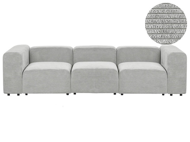 3 Seater Modular Sofa Grey Corduroy Sectional Couch Sofa with Black Legs Modern Living Room Beliani