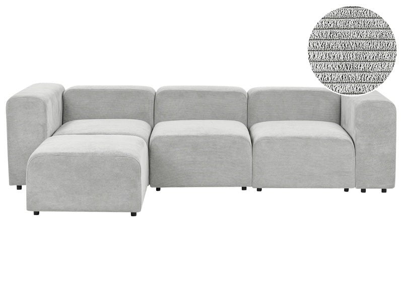 3 Seater Modular Sofa with Ottoman Grey Corduroy Sectional Couch Sofa with Black Legs Modern Living Room Beliani