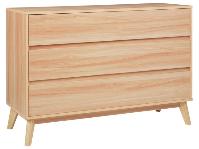 Chest of Drawers Light Wood Particle Board 3 Drawers Pine Wood Legs Modern Design Bedroom Living Room Beliani