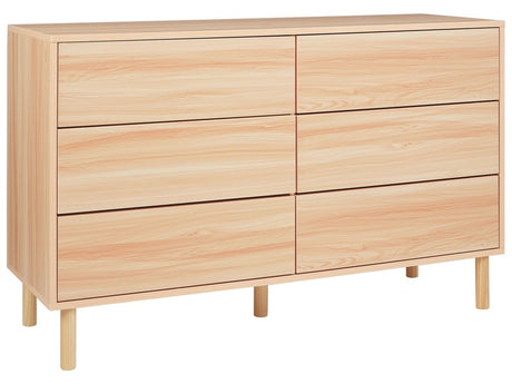 Chest of Drawers Light Wood Particle Board 6 Drawers Rubber Wood Legs Modern Design Bedroom Living Room Beliani