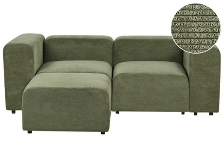 2 Seater Modular Sofa with Ottoman Green Corduroy Sectional Couch Sofa with Black Legs Modern Living Room Beliani