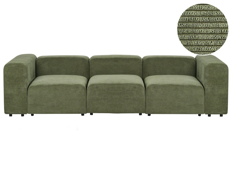 3 Seater Modular Sofa Green Corduroy Sectional Couch Sofa with Black Legs Modern Living Room Beliani