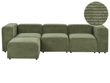 3 Seater Modular Sofa with Ottoman Grey Corduroy  Sectional Couch Sofa with Black Legs Modern Living Room Beliani