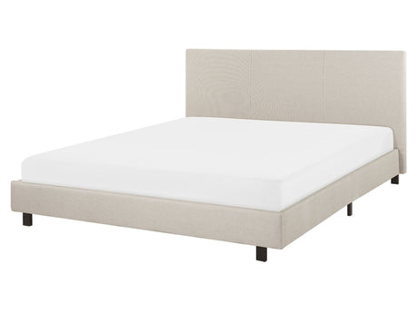 EU King Size Waterbed Beige Fabric Upholstered 5ft3 with Mattress Headrest Modern Design Beliani