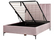 Bed Frame Pink Velvet EU Double Size 4ft6 with Ottoman Storage Padded Headboard Black Metal Legs Beliani