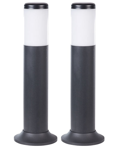 Set of 2 Bollard Lights Black Synthetic Material 49 cm Path Lamp Outdoor Garden Lighting Modern Design Beliani