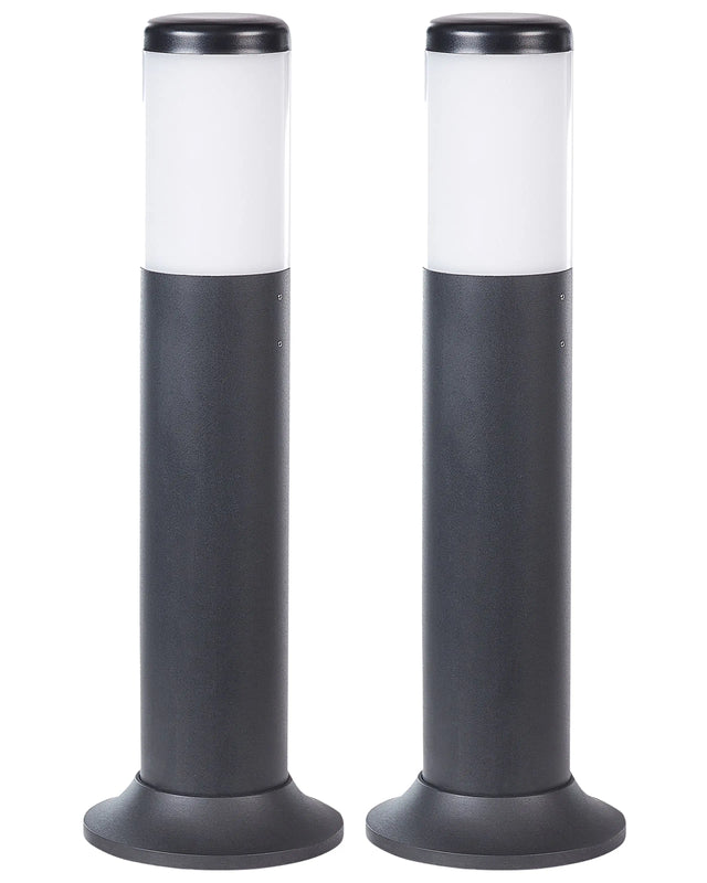 Set of 2 Bollard Lights Black Synthetic Material 49 cm Path Lamp Outdoor Garden Lighting Modern Design Beliani