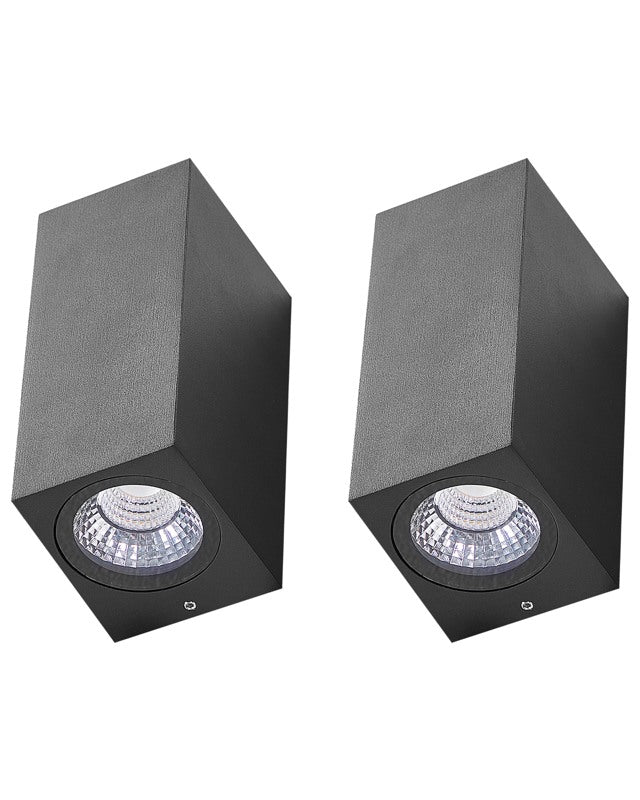 Set of 2 Outdoor Wall LED Light Lamps Black Aluminium Glass 15 cm External Modern Design Garden Patio Beliani