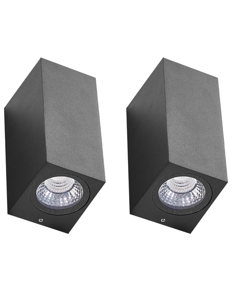 Set of 2 Outdoor Wall LED Light Lamps Black Aluminium Glass 15 cm External Modern Design Garden Patio Beliani