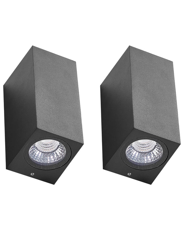 Set of 2 Outdoor Wall LED Light Lamps Black Aluminium Glass 15 cm External Modern Design Garden Patio Beliani