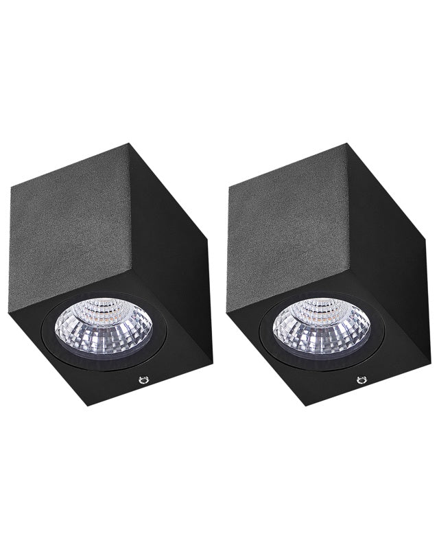 Set of 2 Outdoor Wall LED Light Lamps Black Aluminium Glass 8 cm External Modern Design Garden Patio Beliani