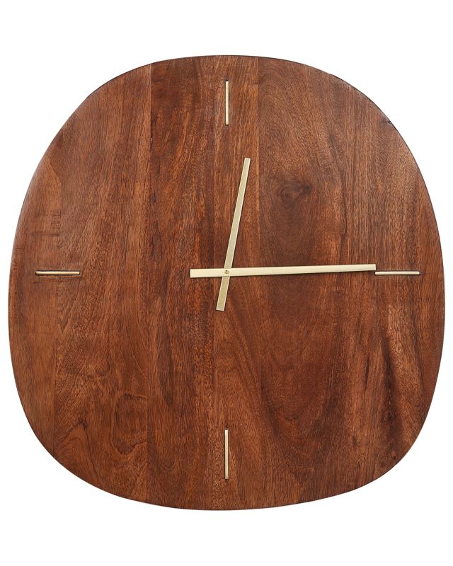 Wall Clock Dark Wood Mango Wood 59 x 60 cm with Gold Hands Beliani