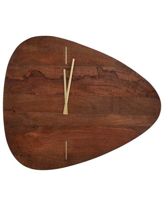 Wall Clock Dark Wood Mango Wood 71 x 61 cm Irregular Shape with Gold Accents Beliani