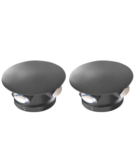 Set of 2 Outdoor Wall LED Light Lamps Black Aluminium Glass Round 10 cm External Modern Design Garden Patio Beliani