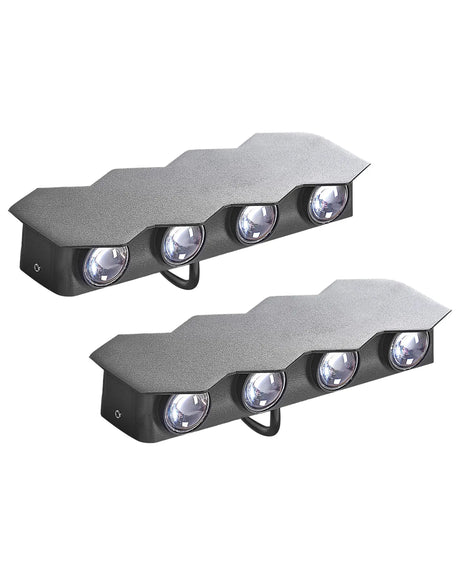 Set of 2 Outdoor Wall LED Light Lamps Black Aluminium Glass Hexagonal 21 cm External Modern Design Garden Patio Beliani
