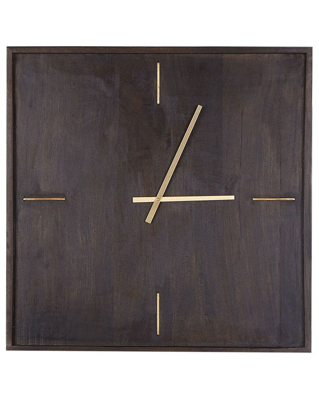 Wall Clock Black Mango Wood 61 x 61 cm Square Shape with Gold Hands Beliani