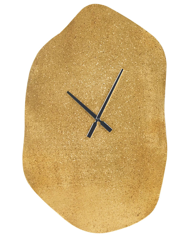 Wall Clock Brass Finish Aluminium 78x50 cm Irregular Shape Black Hands Decorations Beliani