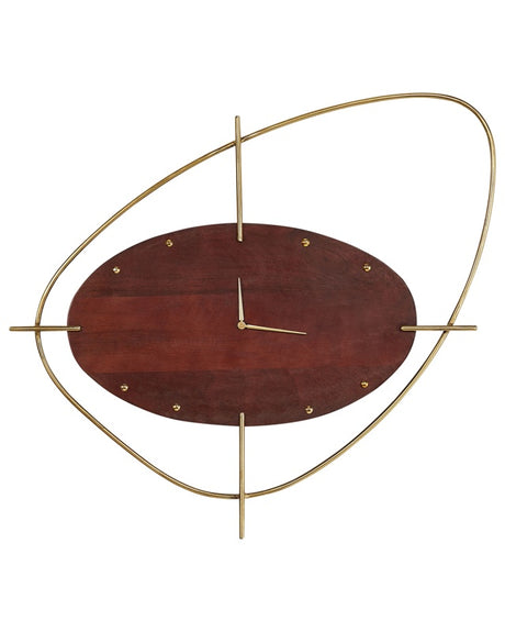 Wall Clock Dark Wood Mango Wood 62 x 69 cm Gold Details Living Room Beliani