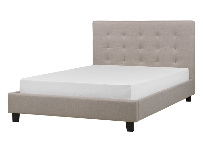 EU Double Size Bed Light Grey Fabric 4ft6 Upholstered Frame Buttoned Headrest Beliani