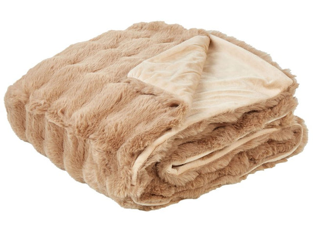 Bedspread Blanket Brown Soft Faux Rabbit Fur Fabric 150 x 200 cm Shaggy Blanket Bedding Beliani